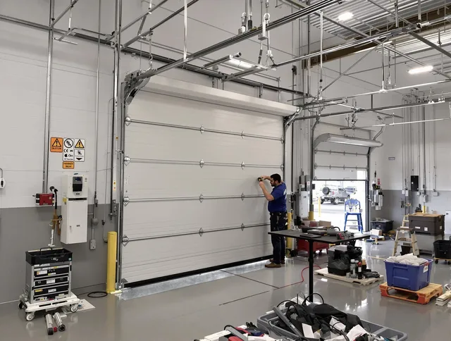 Commercial garage door repair being performed by Milford city  Garage Door Repair expert in Milford city 