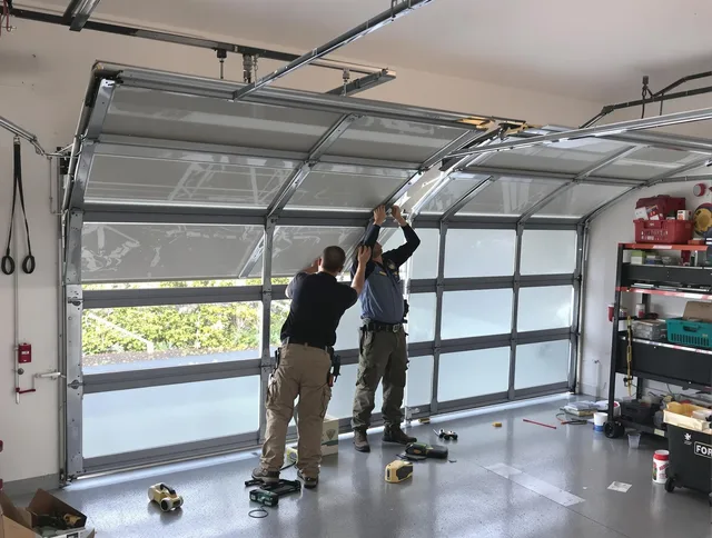 Milford city  Garage Door Repair expert performing precise panel replacement on Milford city  garage door
