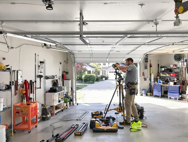 Milford city  Garage Door Repair specialist performing laser-guided track alignment in Milford city 
